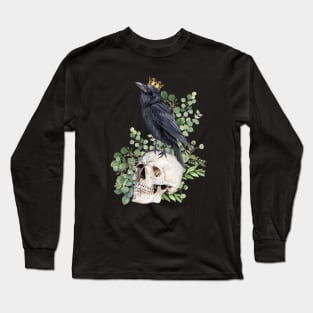 Black raven with skull and crow, skeleton eucaliptus leaves Long Sleeve T-Shirt